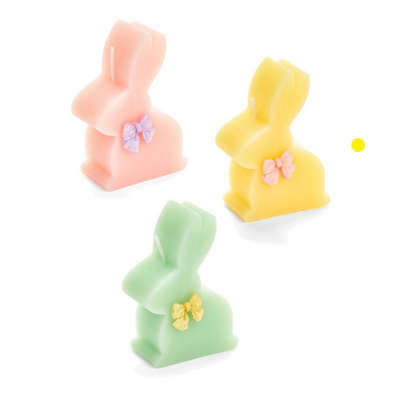 Candela coniglio di Pasqua giallo con fiocco, perfetta per le tue decorazioni di Pasqua